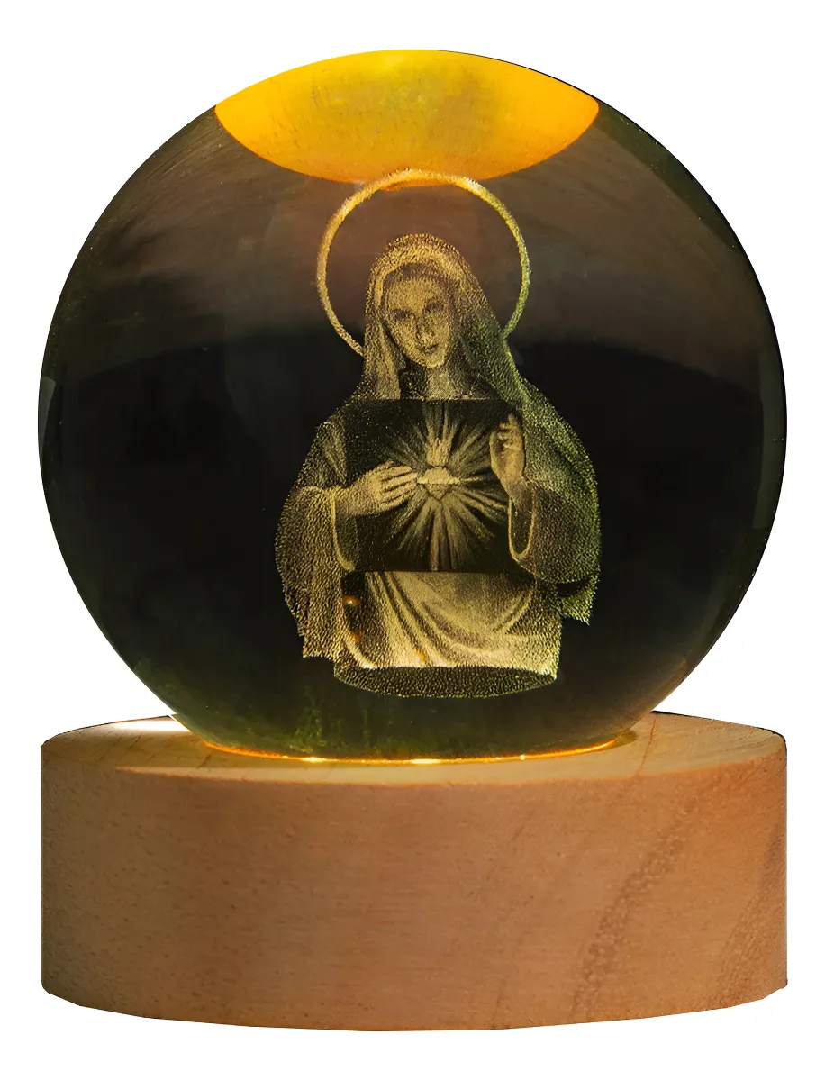 Esfera de cristal 3D con luz LED para decoración religiosa del hogar